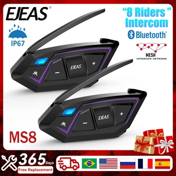 EJEAS MS8 Bluetooth 5,1 Мотоциклетный Домофон Шлем Гарнитура 7000 М Сетчатая Технология Переговорное Устройство Коммуникатор 8 Всадников FM Водонепроницаемый