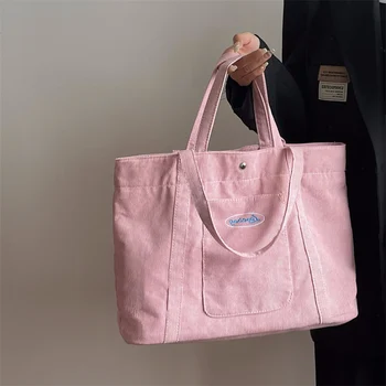 Сладкий розовый вельветовые сумки на плечо для женщин Дамы большой емкость повседневная сумка Messenger сумки простые женские хозяйственные сумки