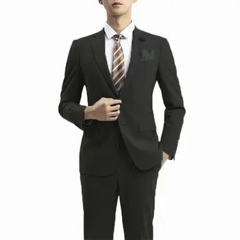 Новое поступление, черный мужской костюм, Мужской Тонкий костюм для вечеринки, свадьбы, Мужские деловые костюмы для мужчин, Костюм Homme, 2 предмета (куртка + брюки)