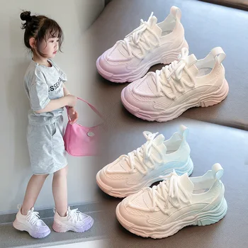 Модные дышащие кроссовки для мальчиков и девочек, белые кроссовки Унисекс, детская спортивная обувь с мягкой подошвой, детская обувь для отдыха