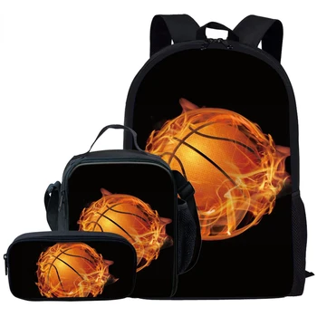 Пламя Баскетбол Футбол 3 шт./компл. Рюкзак с 3D Принтом для Школьников, Сумка для книг, аниме, Рюкзак для ноутбука, сумка для ланча, пенал