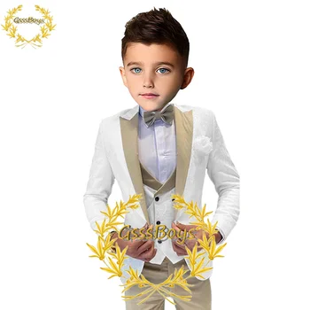 Костюм для мальчиков, свадебный пиджак, жилет, брюки, Смокинг из 3 предметов, Блейзер с цветочным рисунком, детская одежда с острыми лацканами