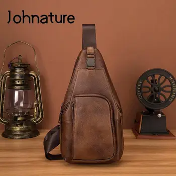 Johnature Crazy Horse Кожаные Мужские Ретро Нагрудные сумки Из натуральной мягкой воловьей кожи, Универсальная сумка для отдыха на открытом воздухе