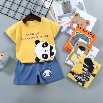 Детский костюм, Детская хлопковая футболка с коротким рукавом, Комплект для мальчиков и девочек, Летняя Модная Милая одежда от 0 до 6 лет