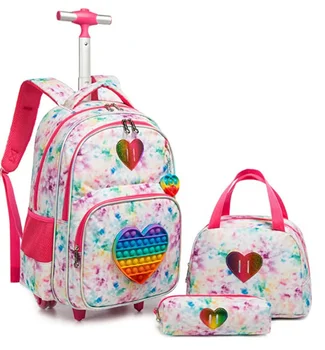 Детский школьный набор из 3 предметов на колесиках, школьная сумка-тележка с пакетом для ланча, школьный рюкзак на колесиках, рюкзак на колесиках для девочек