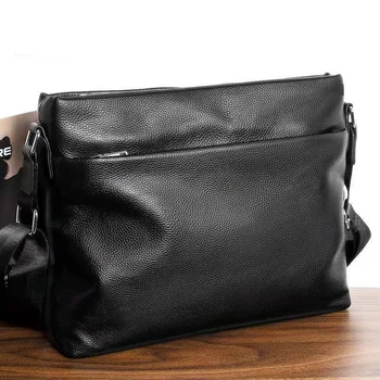 AETOO Мужская сумка через плечо, кожаная мужская сумка в горизонтальном стиле из воловьей кожи, деловая мягкая кожаная сумка на одно плечо, мужская сумка casua