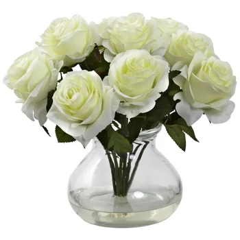 Композиция из роз, искусственные цветы в вазе, белые