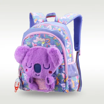 Детский школьный ранец, Фиолетовая Плюшевая сумка с изображением Коалы для девочек, Высококачественный Милый рюкзак с двумя плечами, рюкзак 14 дюймов для девочек