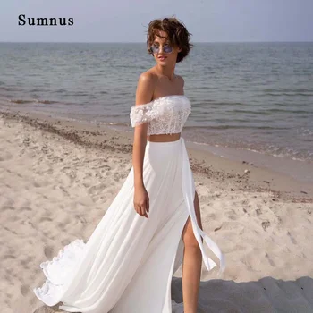 Sumnus/пляжное свадебное платье-двойка без бретелек с открытыми плечами, юбка с разрезом сбоку, платье невесты, сексуальные свадебные платья Robe de Mariee