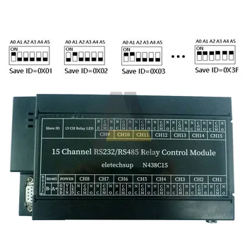 15ch RS485 RS232 Реле Modbus RTU PLC DO PC UART Последовательный Порт Открытый Модуль Контроллера MODBUS Командный режим DC 12V 24V