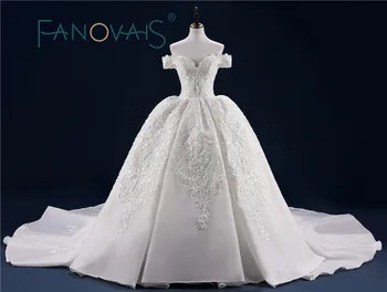 Роскошное свадебное платье, кружевное свадебное платье с длинным шлейфом, расшитое блестками, бисером и жемчугом, Свадебные платья Vestido de Novia