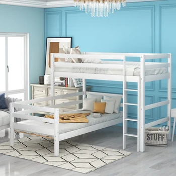 Двухъярусная кровать-чердак с лестницей, может быть разделена на две кровати, мебель для спальни двух цветов
