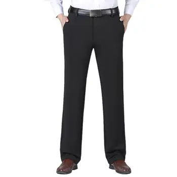 Классические Повседневные мужские брюки 2021, Однотонные Эластичные осенние Прямые Свободные брюки со средней талией для деловых мужчин, эластичные брюки