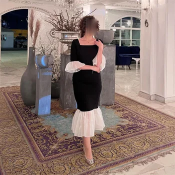 Модное Вечернее платье MINGLAN с квадратным вырезом и коротким рукавом в виде Русалки, Элегантное вечернее платье с оборками чайной длины, Новинка 2023 года