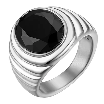 BONISKISS Классический Черный Кристалл, Мужское кольцо из нержавеющей Стали, подарок Серебряного цвета, подарок на годовщину свадьбы