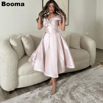 Booma Светло-Розовые Короткие вечерние платья с пятнами и открытыми плечами, вечерние платья для выпускного вечера в складку для женщин, платья для официальных мероприятий в Саудовской Аравии
