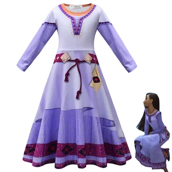 Disney Movie Princess Wish Asha Star Wish Платье для Косплея для Девочек на Хэллоуин, Повседневные Платья для Девочек, День Рождения, Цифровая Печать