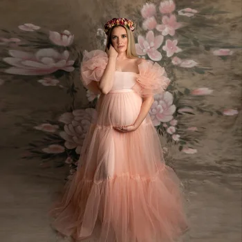 Фантазийное Тюлевое платье для фотосессии по беременности и родам, Пышные свадебные платья с оборками, реквизит для фотосъемки, Детский душ, Одежда для сна, Вечеринка по случаю дня рождения