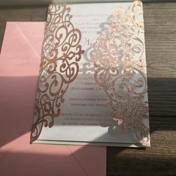 Элегантное приглашение в стиле ворот, вырезанное лазером с блестками, с соответствующей фольгой, с принтом из розового золота, доступен цвет мути