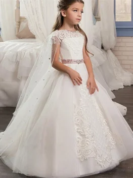 Платье с цветочным узором для девочек, детское прекрасное платье принцессы для Первого причастия, бальное платье для свадебной вечеринки
