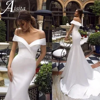 Простое Свадебное платье с открытыми плечами в стиле Милой Русалки, Элегантное Свадебное платье с Сексуальным Шлейфом, Изящное Vestidos De Novia
