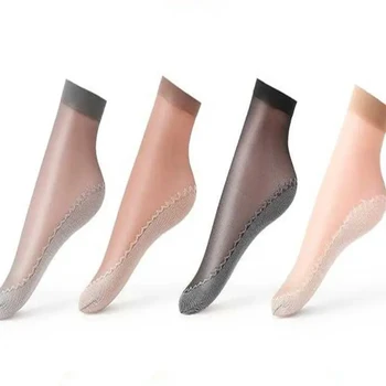 Летние Мягкие шелковые носки для женщин, дышащая подошва, нескользящие прозрачные тонкие женские босоножки, Короткий носок, Нейлоновые тапочки, носок