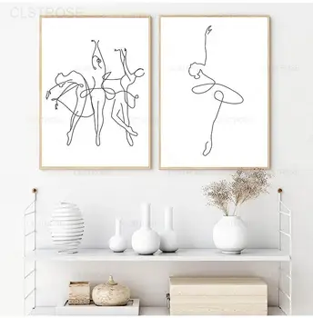 Абстрактный художественный плакат с Балериной, Тело Балерины, черный, белый, однолинейная картина на холсте, минималистичная картина для декора спальни для девочек