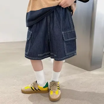 Летние джинсовые шорты для мальчиков, Новая корейская версия детской одежды с большими карманами, Повседневная уличная одежда в западном стиле, шорты