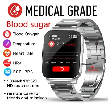 Неинвазивный Уровень глюкозы в крови ЭКГ + PTT Смарт-Часы Мужские 1,83 