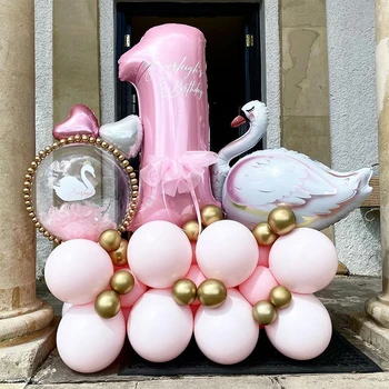 Набор воздушных шаров для душа ребенка с лебедем, розовые латексные воздушные шары, украшения для вечеринки в честь дня рождения с лебедем, принадлежности для девочек