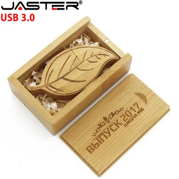 JASTER USB 3.0 (10 шт. с бесплатным логотипом) деревянная флешка 8 ГБ 16 ГБ 32 ГБ 64 ГБ 4 ГБ лист + упаковочная коробка USB флэш-накопитель Memory stick подарок