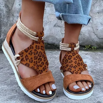 сандалии 2023, леопардовые повседневные модные римские сандалии, женская обувь на платформе, удобные женские сандалии большого размера