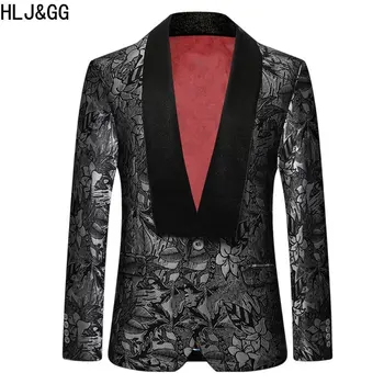 HLJ & GG Новые Мужские Жаккардовые Пиджаки Контрастного цвета, Модный приталенный Блейзер с квадратным карманом и длинным рукавом для мужчин 2023