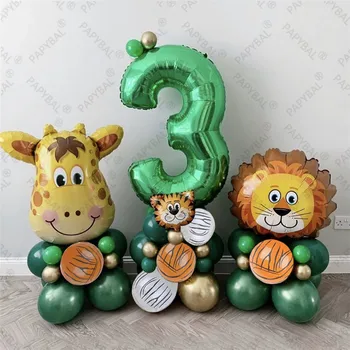 45шт Набор воздушных шаров для Сафари в джунглях с животными 1-9 Номер Зеленый латексный Баллон для мальчика на День рождения, Воздушные шары для вечеринки, декор для вечеринки 1 2 3 лет