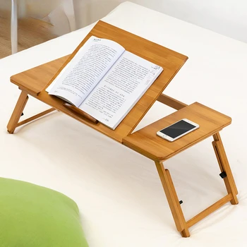 Бамбуковый столик для ноутбука, Прикроватный поднос для завтрака со складными ножками, переносной стол на коленях, подставка для ноутбука, держатель для чтения для дивана-кровати