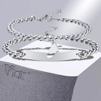 Парные браслеты Vnox для женщин и мужчин, никогда не выцветающая кубинская цепочка из нержавеющей стали с сердечком, браслет-оберег, подарок на любовь
