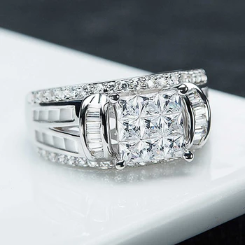 Обручальные кольца Huitan Princess Square CZ для женщин, Высококачественные серебряные кольца, Искрящиеся Кольца для предложений о помолвке, Эффектные ювелирные изделия