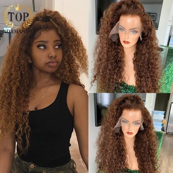 Topnormantic Коричневый Цвет, бразильский парик из человеческих волос Remy с волосами младенца 13x6, Парики с глубокими завитками спереди на кружеве для женщин