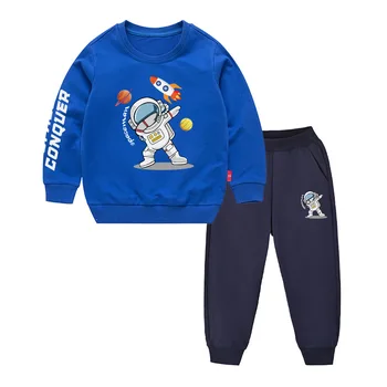 Комплекты зимней одежды 2023 года для мальчиков и девочек, Модные толстовки с длинными рукавами + Спортивные штаны с буквенным принтом Астронавта, детский спортивный костюм