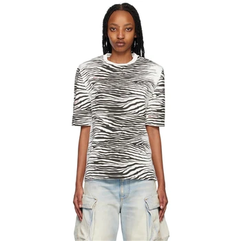 Летняя новая женская футболка с круглым вырезом и принтом зебры на плечах, футболка с коротким рукавом y2k, высококачественный модный уличный свободный повседневный топ