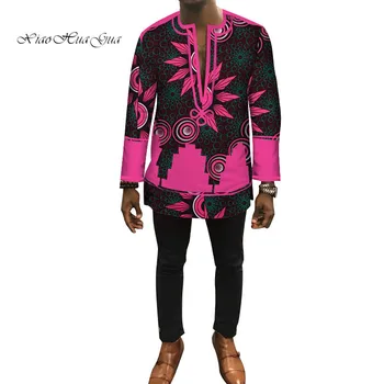 2020 Новая Осенняя мужская одежда в африканском стиле Дашики, мужские рубашки в стиле пэчворк от Bazin Riche, Одежда, Рубашка с принтом на заказ для мужчин, WYN448