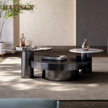 Роскошная гостиная С устойчивым Каркасом из нержавеющей стали, Комбинированные столы, черное Золото, Журнальный столик с двумя боковыми столиками, мебель