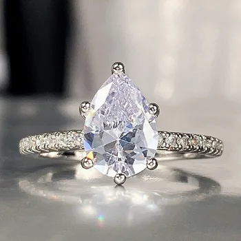 Кубический цирконий Huitan Грушевидной формы, великолепные обручальные кольца, Женское Высококачественное Посеребренное обручальное кольцо, Кольца Вечности, ювелирные изделия