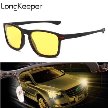 Солнцезащитные очки ночного видения LongKeeper, Мужские винтажные Квадратные желтые линзы, Солнцезащитные очки для водителей, Антибликовые оттенки UV400 oculos masculino