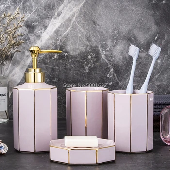 Новый Роскошный Розовый набор из четырех предметов для ванной комнаты в европейском стиле, Керамический набор для мытья ванной комнаты, пара чашек для ванной комнаты, свадебный подарок из четырех предметов
