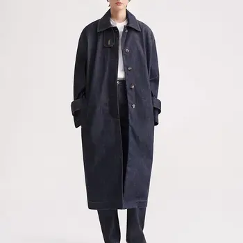 Женский джинсовый тренч свободного кроя, модное повседневное длинное пальто
