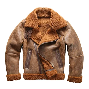 Европейский Размер, высокое качество, супер теплая Мужская куртка-бомбер из натуральной овечьей шерсти Big B3, Военная меховая мужская куртка 8006