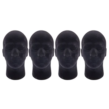 4X Мужской Манекен из пенополистирола, модель головы манекена, Парики, Шапочка для очков, подставка для дисплея, черный