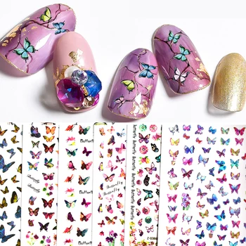 10ШТ Наклейка для дизайна ногтей с буквами в виде листьев, цветная бабочка, слайдер для ногтей, наклейка для украшения ногтей в виде фиолетового цветка