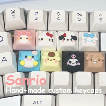 Sanrio Kawaii Cinnamoroll Hello Kitty Kuromi Keycaps Мультяшный Стиль Ручной Работы На Заказ Клавиатура Keycap Оригинальные Аксессуары Для Клавиатуры